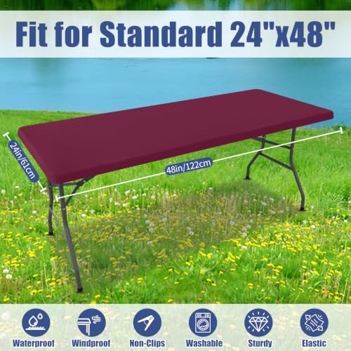 2 Pack Rectangle Spandex Fitted Table Cloth (Jujube Red / 48" x 24" (Rectangular))