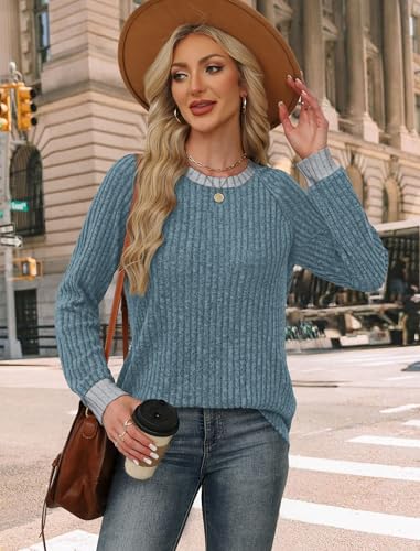 Fall Outfits for Women 2026 Long Sleeve Shirts for Women Tops Trendy Womens Sweaters Lightweight Fashion Business Dressy Casual School Outfits for Teachers Knit Soft Work (X-Large / 05-blue)