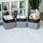 12x12 Cube Storage Bins (Gray Base / Black / (12x12) Leather Handles)