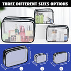 16 Pieces Clear Cosmetic Bags PVC Clear Makeup Bags TSA Approved Toiletry Bag with Zipper Waterproof Vinyl Plastic Organizer Storage Transparent Pouch for Women and Men (16pcs Black S)