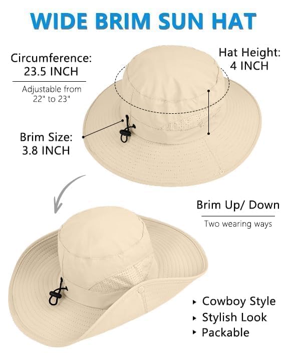 UPF 50+ Wide Brim Sun Hat with Neck Flap (1pack-beige)
