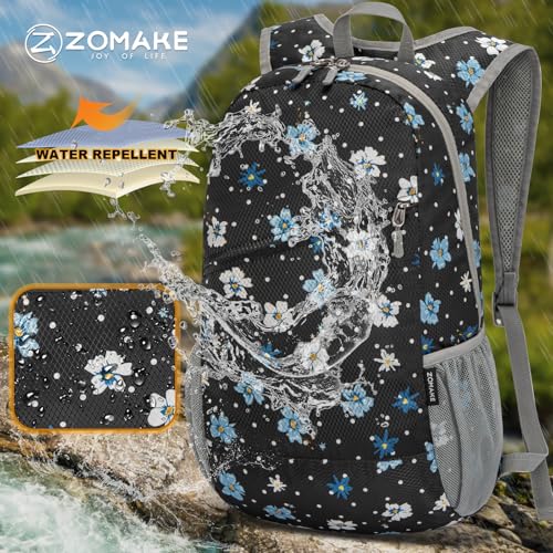 Lightweight Packable Backpack 20L (20 L / Black, White Polka Dot Floral)
