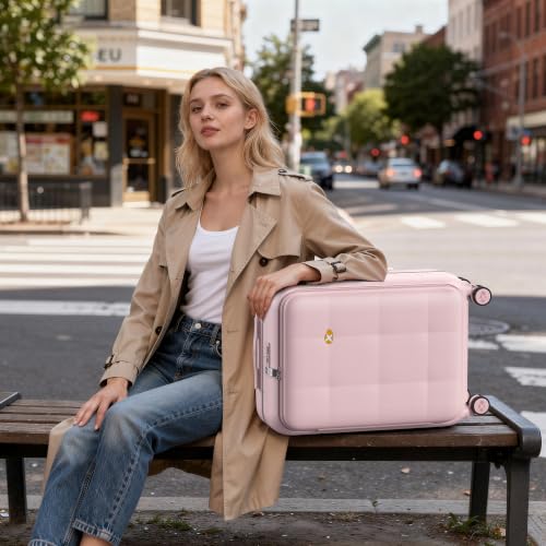 24 Inch Checked Luggage Hard Shell Suitcase Top Opening Suitcases (24 Inch / Pink)