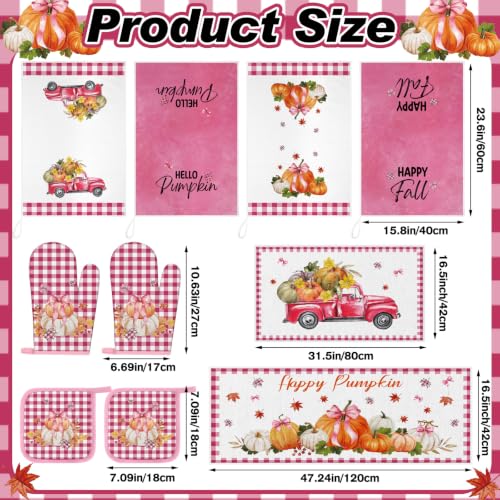 10 Pcs Fall Thanksgiving Pumpkin Kitchen Decor Set Pink (Light Pink / Cute Pumpkin)