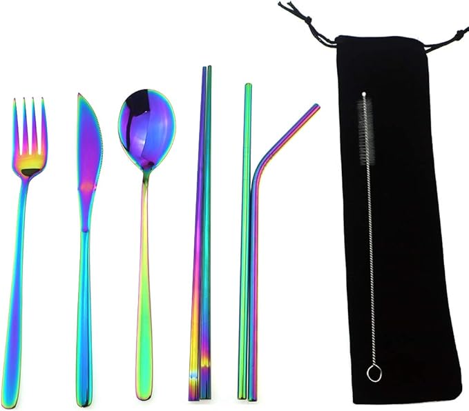 7 Pcs Portable Flatware Set, 304 Stainless Steel Cutlery Set Travel Utensils Set by Uniturcky