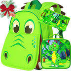 3PCS Toddler Backpack for Boys (12-inch Green Dinosaur 3pc)