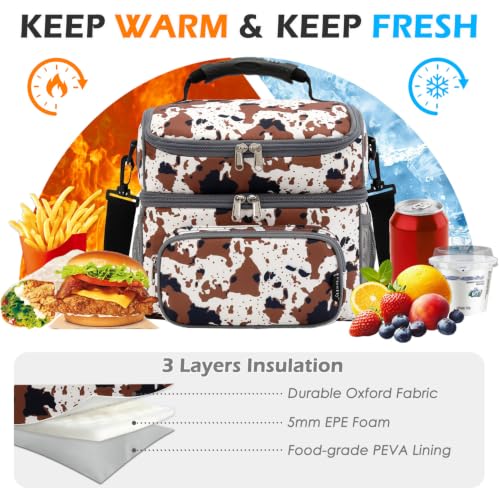 Double Layer Cooler Insulated Lunch Bag Adult Lunch Box Large Tote Bag for Men (Cow)