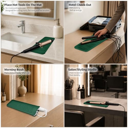 Heat Resistant Silicone Mat for Hair Straightener Curling Wand (1 Pack / Hunter Green)