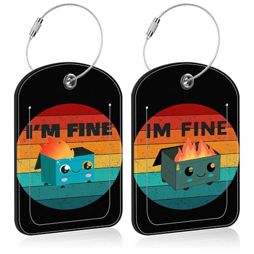 2 Pack PU Luggage Tags for Suitcase (Im Fine)