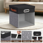 11x11 Inch Ultra Thick Fabric Storage Bins with Lids & Windows (Black&Gray / 11"L x 11"W x 11"H)