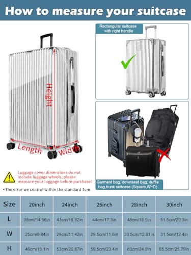 Upgraded Zippered Clear PVC Suitcase Cover 26 Inch (26inch / 70%clear 30%grey)
