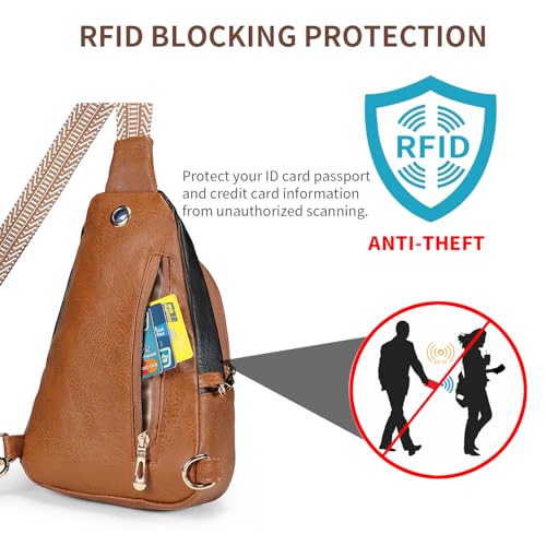 Crossbody Bags for Women Anti Theft Small Sling Handbag with Zipper Lock Vegan Leather RFID Blocking Chest Pure (Black Brown-001)