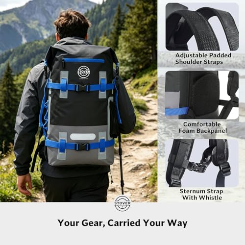 30/40/55L Waterproof Dry Backpack & Phone Case - X-Large Floating Dry Bag for Kayaking, Travel, Hiking, Fishing, Camping, Motorcycles & Beach, Heavy-Duty Roll Top Men/Women (Black/Grey/Blue) (Black/Grey/Blue / 40L)