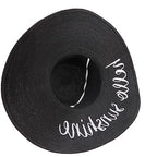 Big Straw Sun Hats for Women Floppy Foldable Roll up Beach Cap Sun Hat UPF 50+ Vacation Honeymoon Embroidered Hat (Ae Hello Sunshine A: Black)