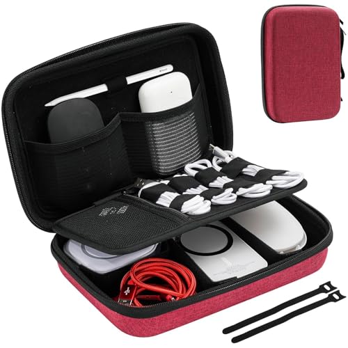 Hard Travel Electronic Organizer Case for MacBook Power Adapter Chargers Cables Power Bank Apple Magic Mouse Apple Pencil USB Flash Disk SD Card Small Portable Accessories Bag (Wine / Large - 9.9 x 6.3 x 2.6 Inch)