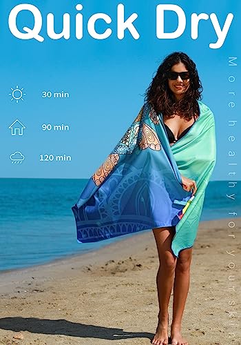 Microfiber Beach Towel (6 Pack Turtle Blue Leaves Mo / 32x71 Inch)