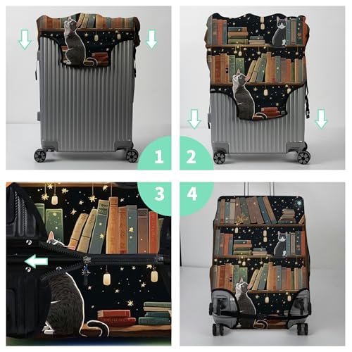 Luggage Cover Suitcase Protector Plus 1 Luggage Tag (Cat Library / L)