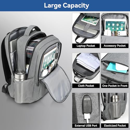 15.6 Inch Travel Laptop Backpack with USB Port (Grey)