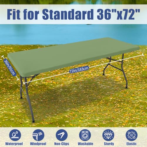 2 Pack Rectangle Spandex Fitted Table Cloth (Sage Green / 72" x 36" (Rectangular))