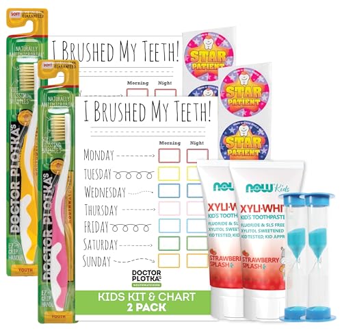 Kids Toothbrush and Strawberry Toothpaste Gift Set (2 Count (Pack of 1))