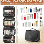 Hanging Toiletry Bag Removable Travel Bag PU leather Makeup Cosmetic Organizer Kit (Black / 1 Pack)
