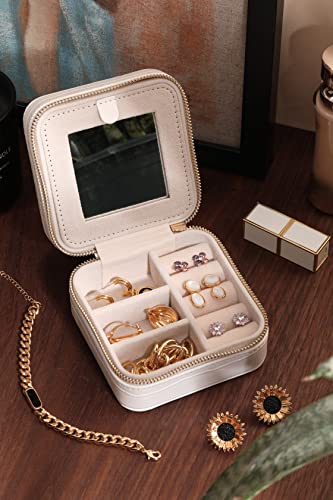 Travel Jewelry Organizer Boxes for Women Small Portable Necklace Earrings Bracelet Rings Travel Case Best Friend Birthday Gifts for Women Trendy (11_Pattern_Crocodile_White)