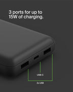 Belkin Portable Charger, USB-C Power Bank 20000 mAh w/ 2 USB-A Ports, 15W w/ - Image 9
