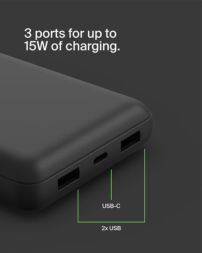 Belkin Portable Charger, USB-C Power Bank 20000 mAh w/ 2 USB-A Ports, 15W w/ - Image 9