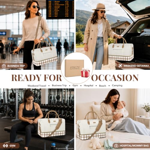 Weekender Bag for Women 21.5" Travel Duffel Large Carry On Bag 3PCS (Large / 8d-Khaki)