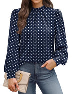 Long Sleeve Shirts for Women Fall Outfits for Women 2026 Business Casual Tops Blouses Dressy Casual Early Fall Fashion Clothing School Outfits for Teachers Work Clothes Trendy (05 - Navy Blue Polka Dot / Large)
