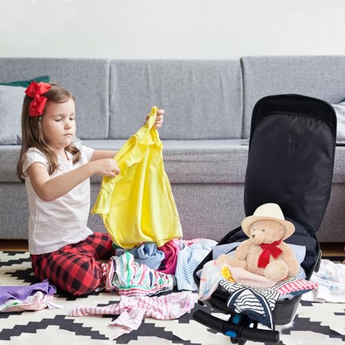2-in-1 Ride-On Scooter Suitcase for Kids & Adults, 20” Foldable Hardshell Carry-On Luggage for Travel, Lightweight Kids Scooter Bag with Wheels (Black With LED)