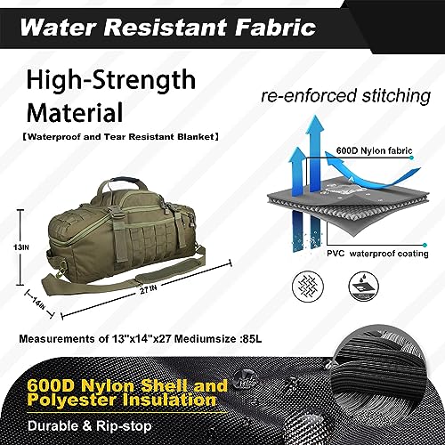 3 In 1 Tactical 85L Military Backpack Travel Duffle Bag for Weekender Gym Workout Deployment (Large (85L) / Green)