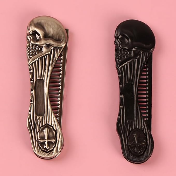 2pcs Skull Style Folding Pocket Comb - Everyday Grooming Tool for Hair and Beard Styling
