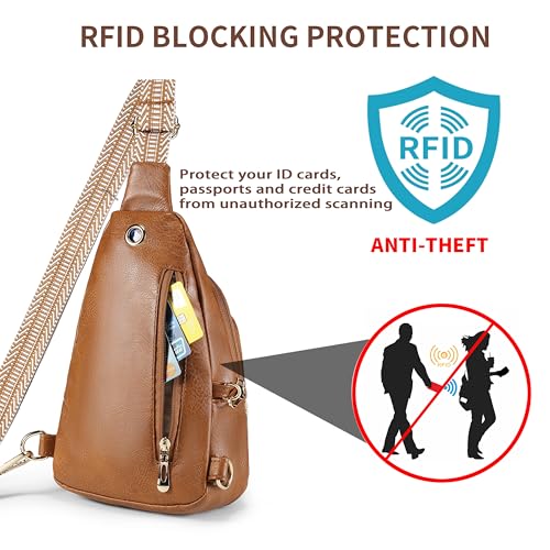 Crossbody Bags for Women Anti Theft Vegan Leather Sling Bag RFID Blocking Chest Bag for Travel (Brown-02)