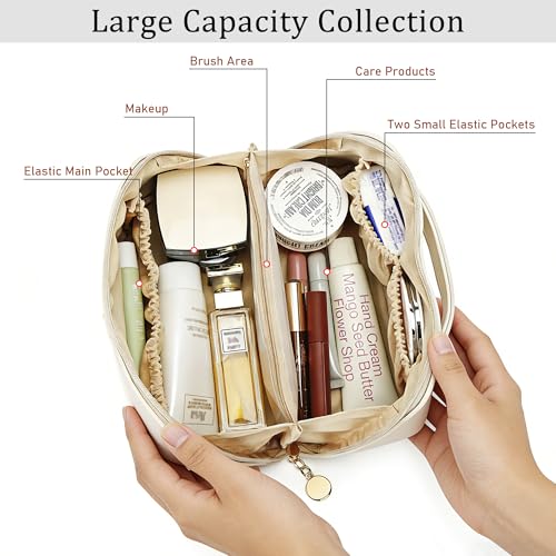 Initial Makeup Bag Personalized Gift for Women Teen Girls (MediumBeige / J)