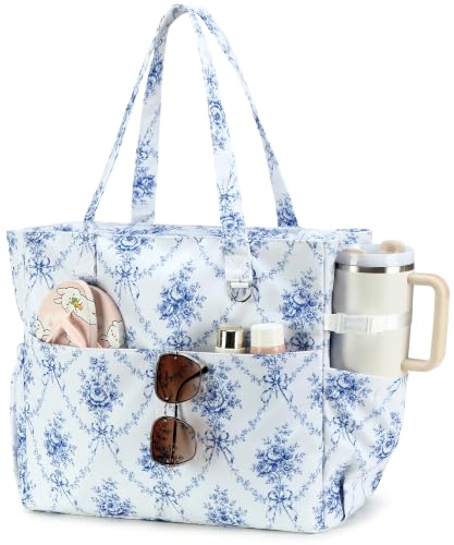 Large Beach Bag for Women (Blue White)