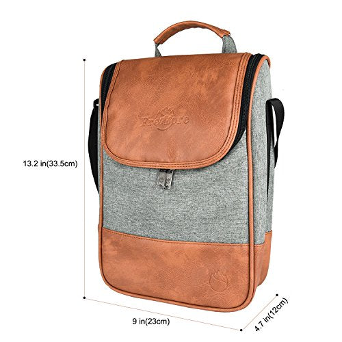 Frehore® Wine Leather Tote Cooler Insulated Bag (2 Bottle / 2-Dark Brown)
