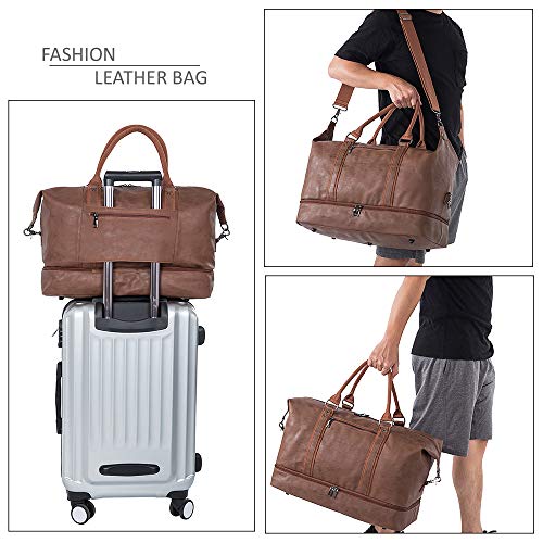 Leather Travel Bag with Shoe Pouch (Color / Brown)