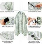 Hooded Rain Poncho for Adults (Antique Foliage 1/4 Zipper)