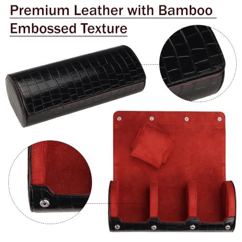 Travel Watch Case (Black/Red Bamboo Grain-3)