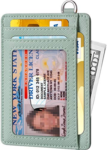 Slim Minimalist Wallet RFID Credit Card Holder for Men (small / Saffiano Seaweed)