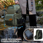 Green Professional Camera Backpack (Green Water Resistant Nylon)