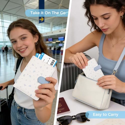 Rfid Passport Holder for Travel women (floral blue a)