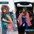 Travel Blanket Airplane Compact Pillow with Bag for Flights (Pink / 65 x 40 inches)