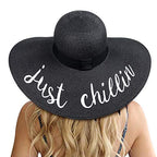Womens Big Bowknot Straw Hat Floppy Foldable Roll up Beach Cap Sun Hat UPF 50+ (Ae Just Chillin: Black)