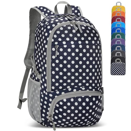 Lightweight Packable Backpack 30L (30L / D-navy Blue,white Polka Dots)