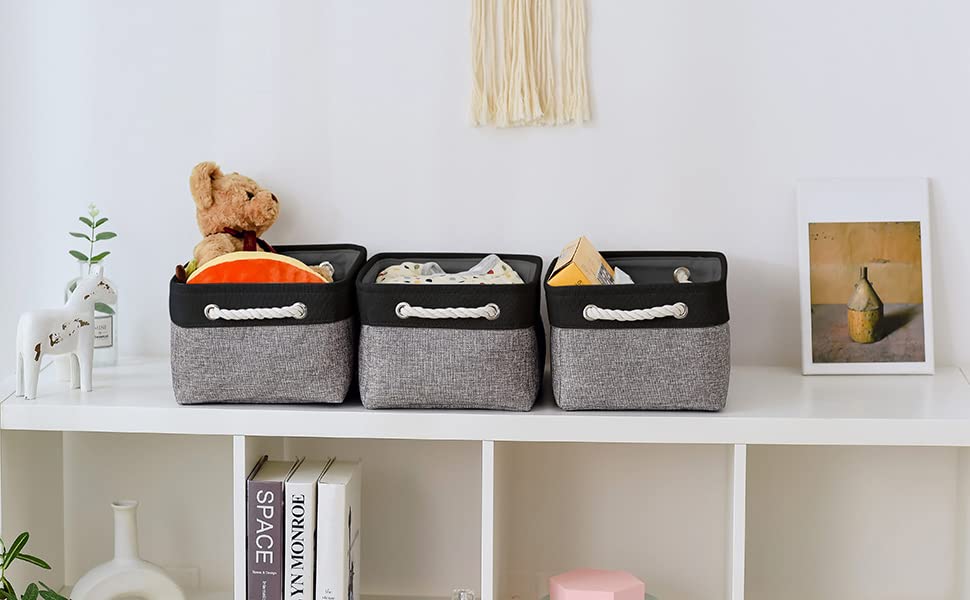 Storage Basket for Organizing (Black&Grey / 3PCS/Medium -13.8Lx9.8Wx6.7H)