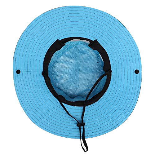 Womens Summer Sun Hat Beach Hat Wide Brim Outdoor UV Protection Hat Foldable Cool Mesh Ponytail Bucket Hat (6-7 / Sky Blue-gray)