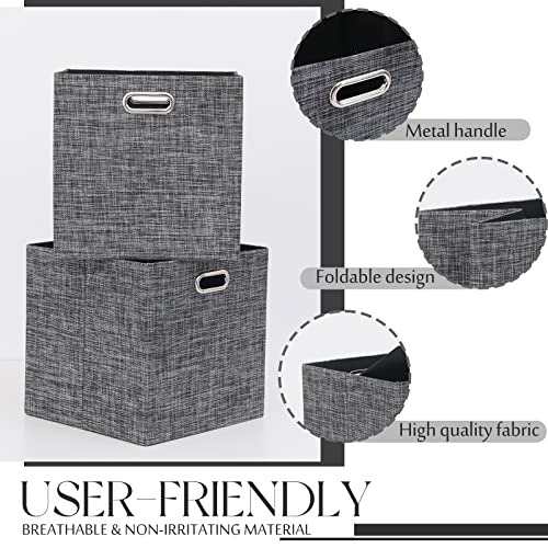 13x13x13 Inch Foldable Cube Storage Bins with Metal Handles (Black color / 13 IN (4 Pack))