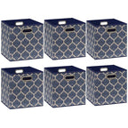 11 Inch Foldable Cube Storage Bins with Handle (6 Pack - 10.5" x 10.5" x 11" / Steel Blue)